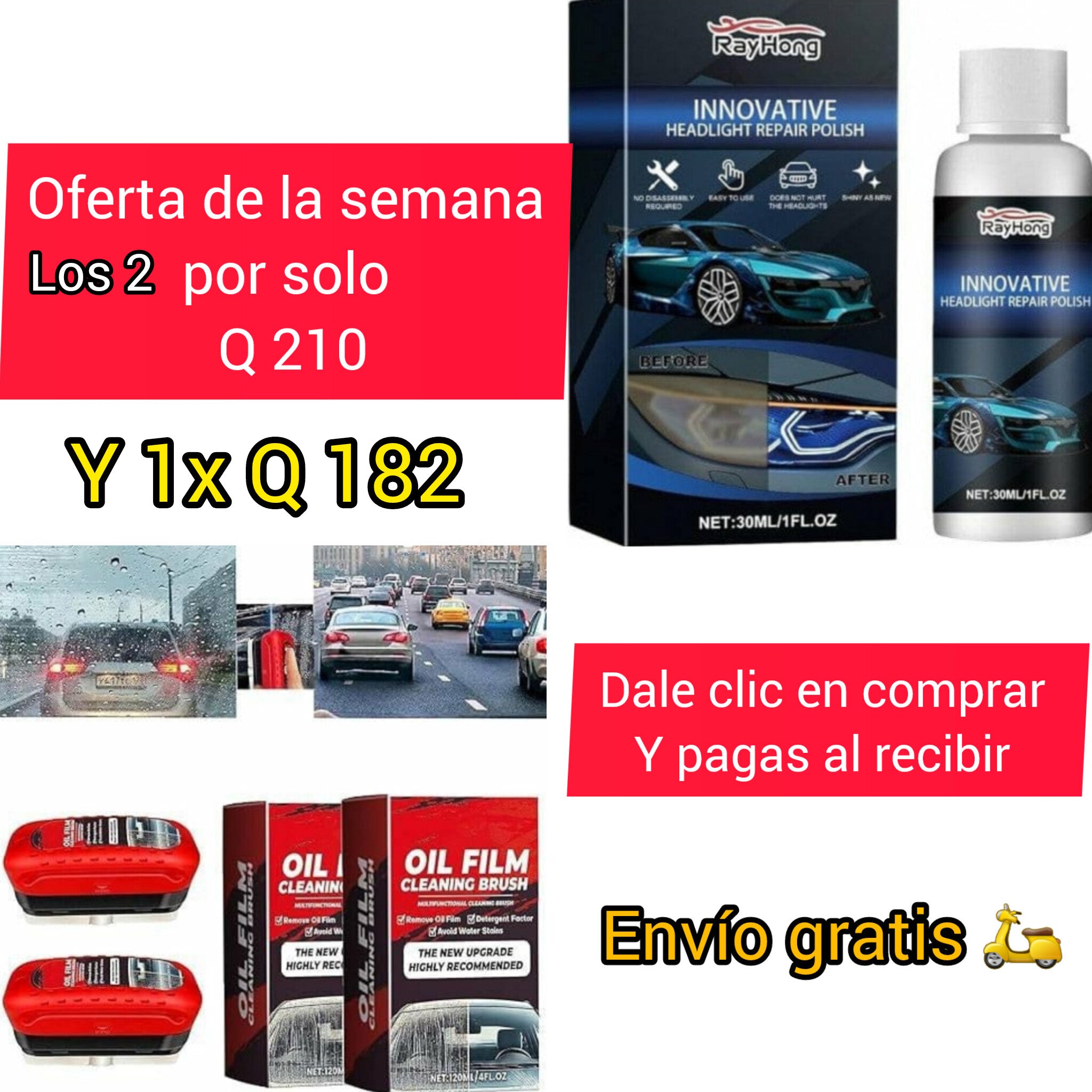 REPARADOR DE FAROS y ACEITE PROTECTOR DE VIDRIOS (juntos y por separados)